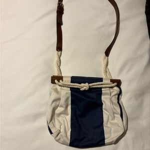 Kiel James Patrick- Canvas Rope-Accent Navy and Cream Crossbody Bag